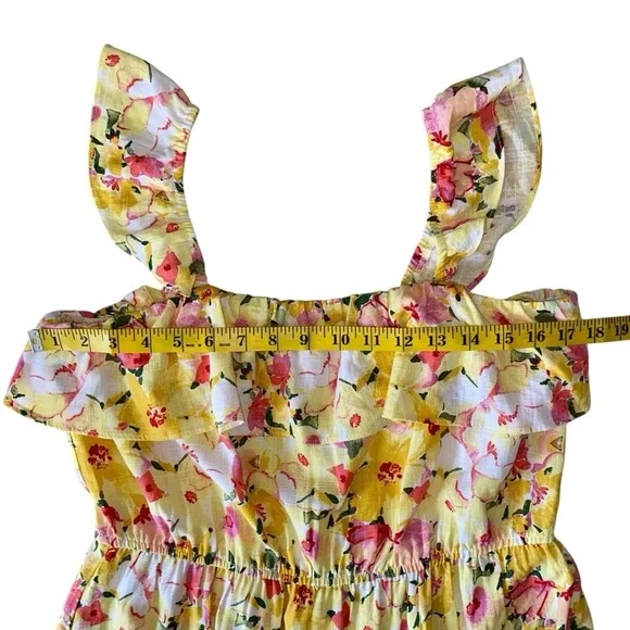 LAUREN CONRAD Midi Dress Ruffles Sleeveless Floral Yellow Pink Green Women L - Picture 7 of 11